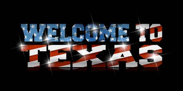 Inscription Bienvenue Texas Avec Drapeau Américain Intérieur Sur Fond Noir — Image vectorielle