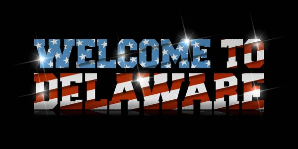 Inscription Bienvenue Delaware Avec Drapeau Américain Intérieur Sur Fond Noir — Image vectorielle