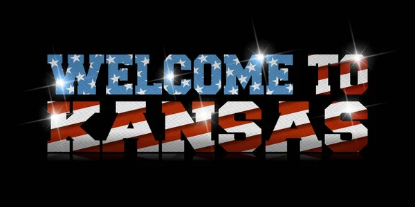 Nápis Vítejte Kansas Usa Vlajka Uvnitř Černém Pozadí — Stockový vektor