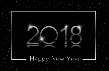 Mutlu yeni yıl 2018 arka plan numaraları ve gümüş çerçeve içinde kar taneleri ile