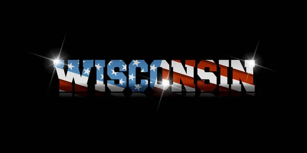 Inscrição Wisconsin Com Bandeira Dos Eua Interior Sobre Fundo Preto —  Vetores de Stock