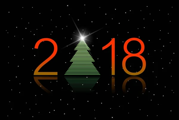 Tarjeta Felicitación Con Año Nuevo 2018 Hermoso Árbol Verde Números — Vector de stock