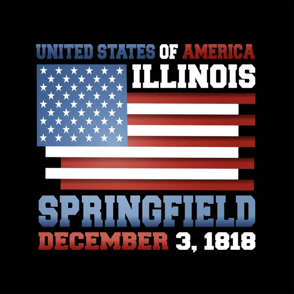 Bandiera Statunitense Con Iscrizione Stati Uniti America Illinois Springfield Dicembre — Vettoriale Stock