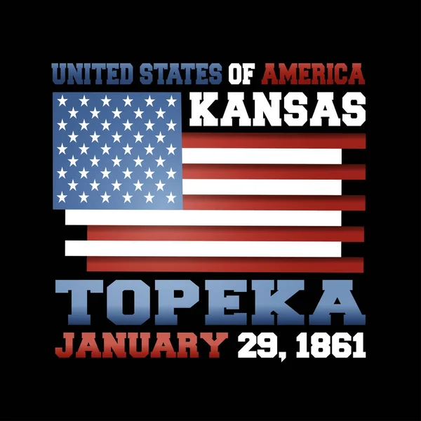 Oss Flagga Med Inskrift Sverige Kansas Topeka Januari 1861 Svart — Stock vektor