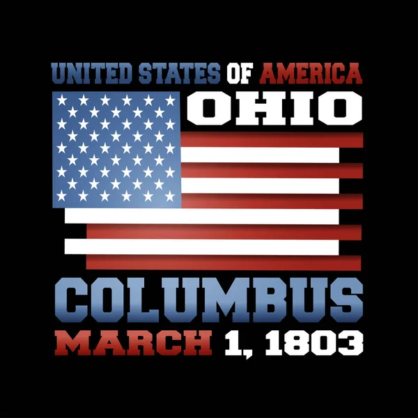 Bandeira Dos Eua Com Inscrição Estados Unidos América Ohio Colombo — Vetor de Stock