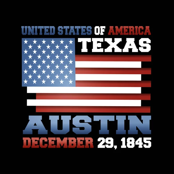 Bandeira Americana Com Inscrição Estados Unidos América Texas Austin Dezembro — Vetor de Stock