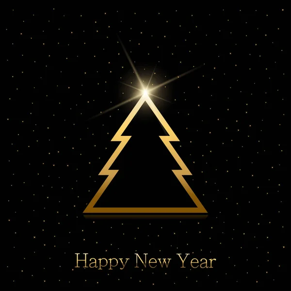 Happy New Year Card Gold Tree Snowflakes — Stock Vector