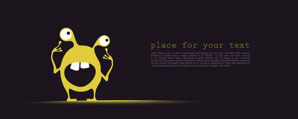 かわいい黄色のモンスター面白い感情と暗い背景上のテキストのための場所 漫画イラスト — ストックベクタ
