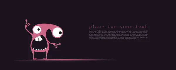 可爱的粉红色怪物与有趣的情绪和黑暗背景下的文本的地方 动画片例证 — 图库矢量图片