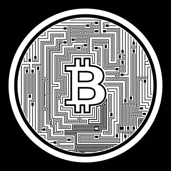 Cryptocurrency Witte Munt Met Bitcoin Symbool Zwarte Achtergrond — Stockvector