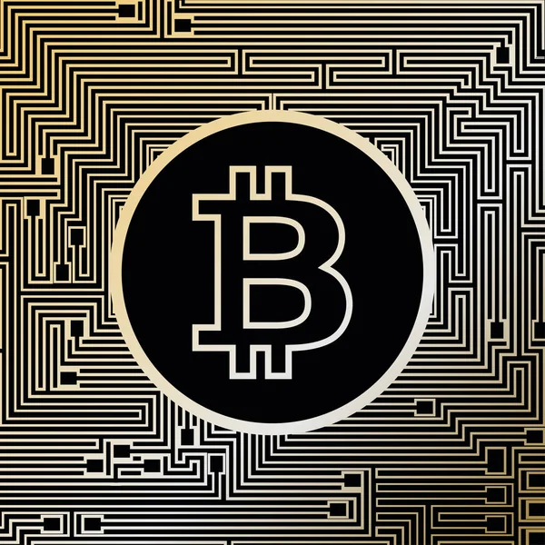 Crypto Valuta Gouden Regeling Achtergrond Met Bitcoin Symbool Cirkel — Stockvector