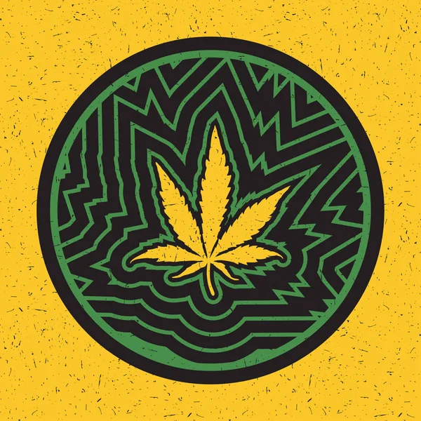 Feuille Cannabis Intérieur Cercle Avec Des Lignes Vertes Sur Fond — Image vectorielle