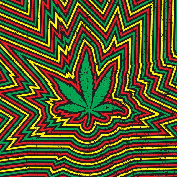 Foglia Cannabis Con Linee Rosse Gialle Verdi Sfondo Grunge — Vettoriale Stock