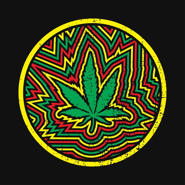 Cannabis Blad Met Rode Gele Groene Lijnen Binnen Cirkel Grunge — Stockvector