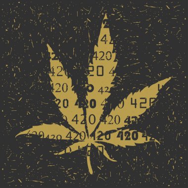 Yellow Cannabis leaf with 420 numbers on grunge background.  clipart