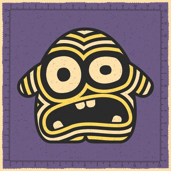 Cute Paski Żółtego Potwora Emocji Tle Fioletowy Grunge Ilustracja Kreskówka — Wektor stockowy
