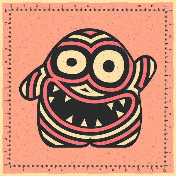 Schattig Gestreept Monster Met Emoties Roze Grunge Achtergrond Cartoon Afbeelding — Stockvector