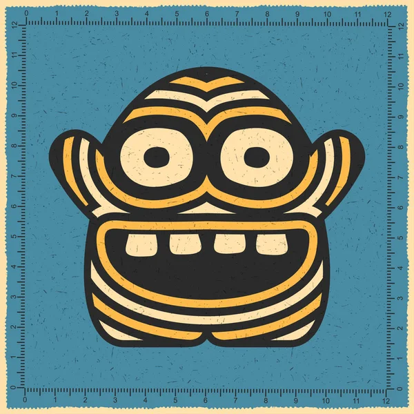 Monstro Amarelo Listrado Bonito Com Emoções Fundo Azul Grunge Ilustração —  Vetores de Stock