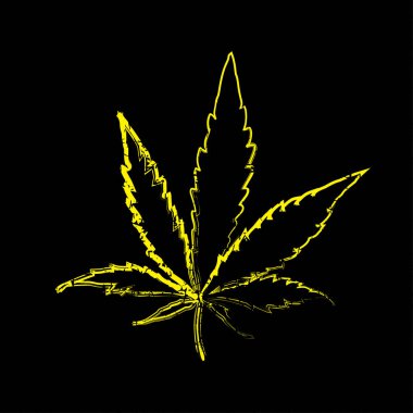 Yellow Cannabis leaf on grunge black background. clipart