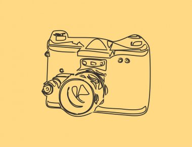 Sarı eski kağıt üzerinde farklı kullanım için hat illüstrasyon Vintage fotoğraf makinesi