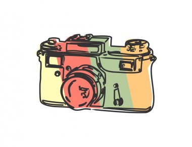 Retro kamera üzerinde beyaz izole renk çizgili