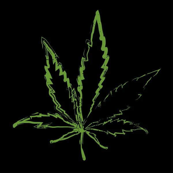 Groene Cannabis Leaf Grunge Zwarte Achtergrond — Stockvector