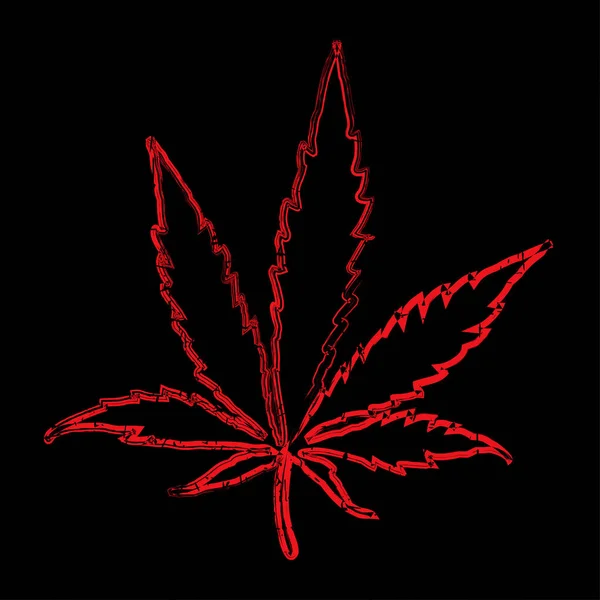 Red Cannabis Leaf Grunge Black Background — Stock Vector