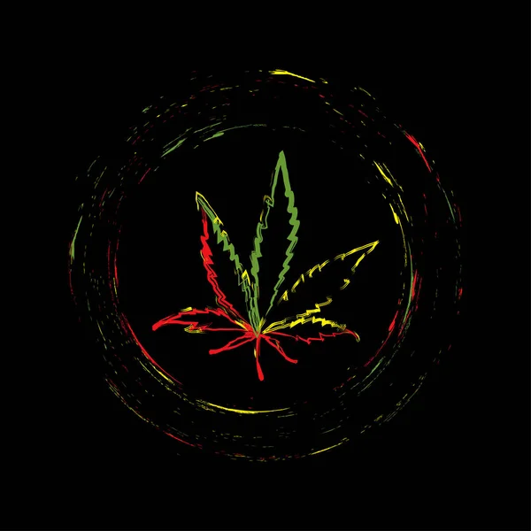 Farbiges Cannabisblatt Rastafarischen Grunge Kreis — Stockvektor