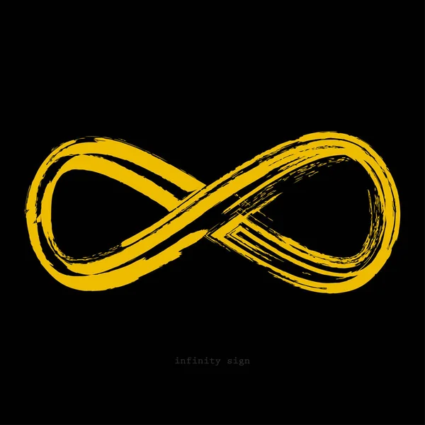 Símbolo Infinito Amarillo Sobre Fondo Negro Forma Grunge Geométrico — Vector de stock