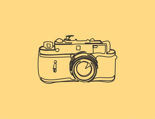 Oldtimer Kamera Auf Gelbem Altpapier Zeilenillustration Für Unterschiedliche Verwendung — Stockvektor