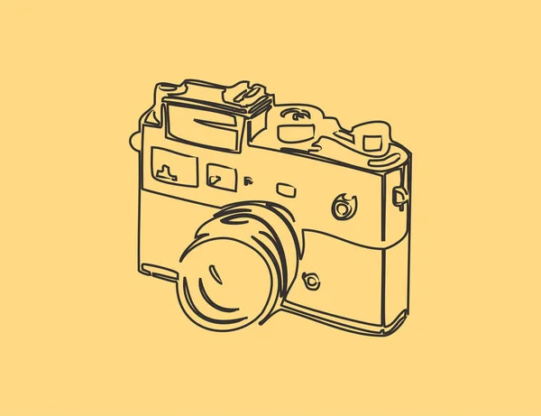 Vintage Φωτογραφική Μηχανή Κίτρινο Παλιό Χαρτί Απεικόνιση Γραμμή Για Διαφορετική — Διανυσματικό Αρχείο