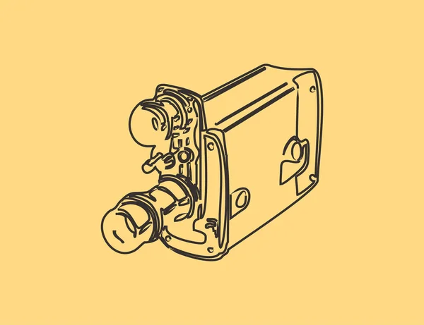 Vintage Camera Žluté Starý Papír Čárová Ilustrace Pro Různé Použití — Stockový vektor