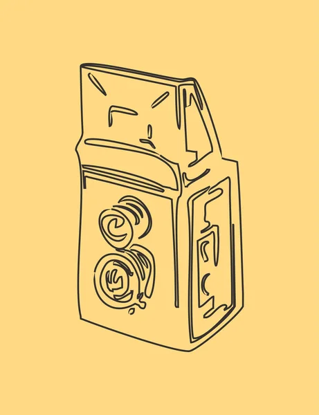 黄色い古い紙 別の使用の線図のビンテージ カメラ — ストックベクタ