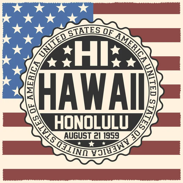 텍스트 아메리카 합중국 하와이 호놀룰루 1959 국기에 스탬프 — 스톡 벡터
