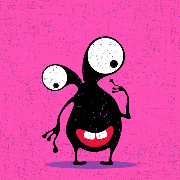 Monstro Preto Bonito Com Emoções Fundo Rosa Grunge Ilustração Dos —  Vetores de Stock