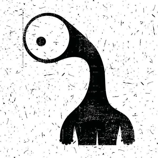 Monstre Noir Isolé Sur Fond Grunge Blanc — Image vectorielle