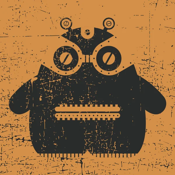 Black Robot Orange Grunge Background — Stock Vector