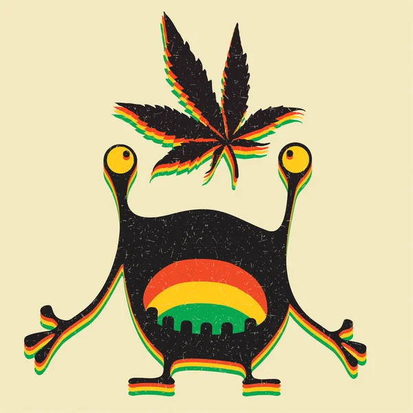Monstruo Lindo Con Hoja Marihuana Sobre Fondo Amarillo Grunge — Archivo Imágenes Vectoriales