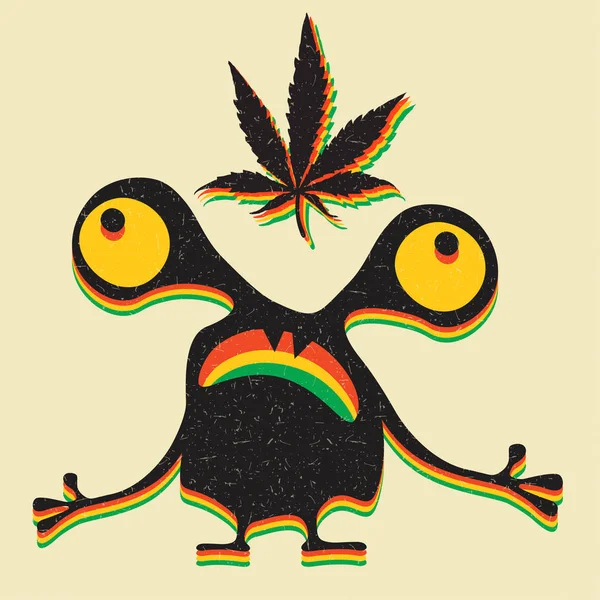 Monstruo Lindo Con Hoja Marihuana Sobre Fondo Amarillo Grunge — Archivo Imágenes Vectoriales