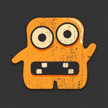 Komik portakal monster grunge siyah arka plan üzerinde. Karikatür Çizim.
