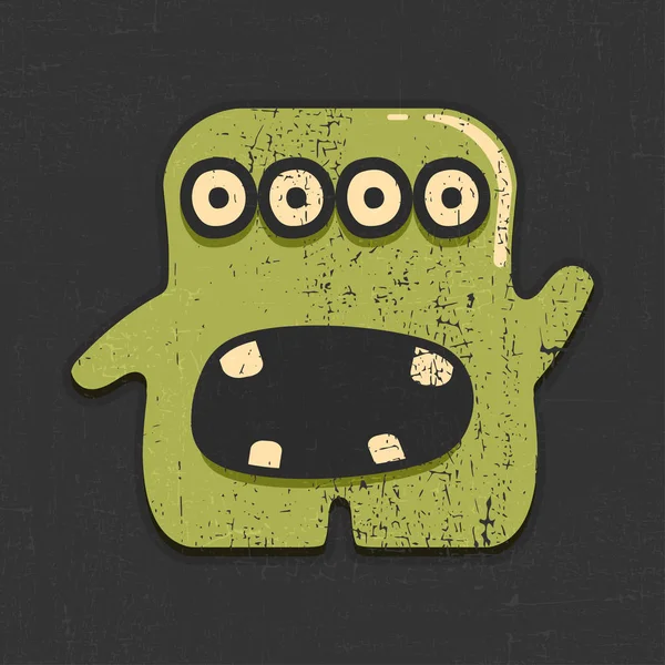 Monstruo Verde Divertido Sobre Fondo Negro Grunge Ilustración Dibujos Animados — Vector de stock