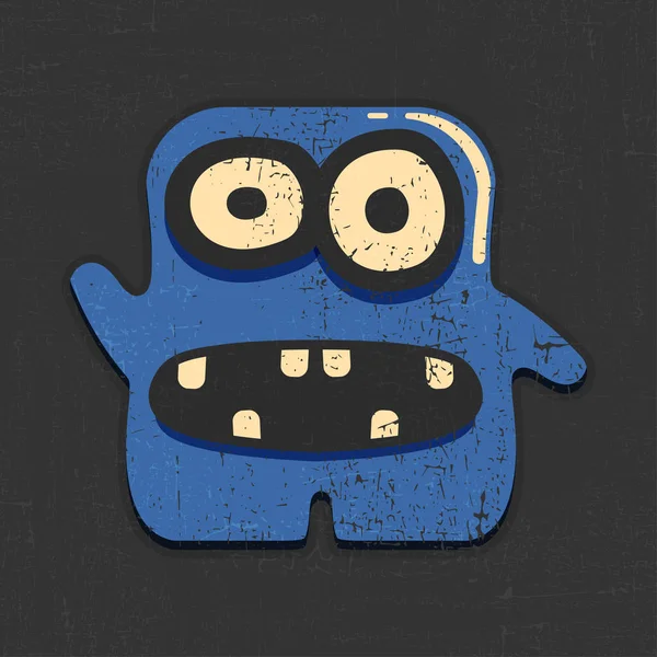 Monstruo Azul Divertido Sobre Fondo Negro Grunge Ilustración Dibujos Animados — Vector de stock