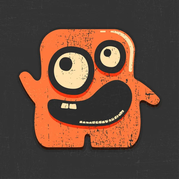 Grappige Oranje Monster Grunge Zwarte Achtergrond Cartoon Afbeelding — Stockvector