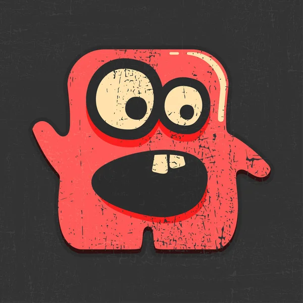 Funny Red Monster Grunge Black Background Cartoon Illustration — Stock Vector