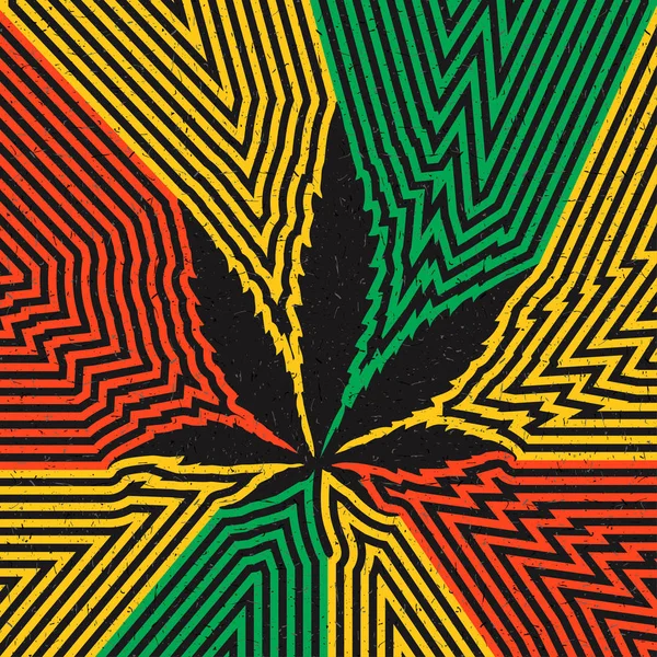 Feuille Cannabis Noire Sur Fond Rastafarien Grunge — Image vectorielle