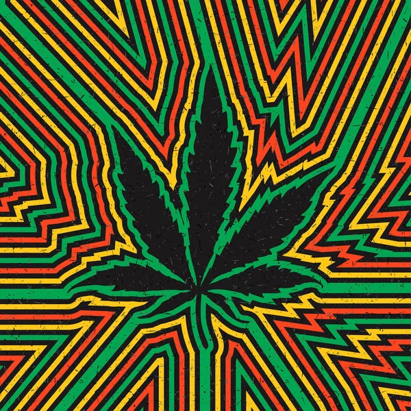 Feuille Cannabis Noire Sur Fond Rastafarien Grunge — Image vectorielle