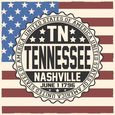 Dekoratif damga metni Amerika Birleşik Amerika, Tn, Tennessee, Nashville, 1 Haziran 1796 ABD bayrağı ile.