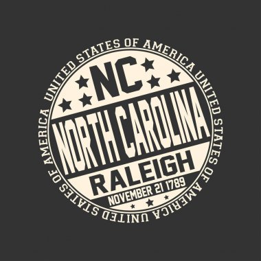 Türkçedeki Nc, adı Kuzey Carolina devlet, sermaye Raleigh ve tarihi ile siyah arka plan üzerine dekoratif damga etrafında metin Amerika Birleşik Devletleri ile 21 Kasım 1789 bir devlet haline.
