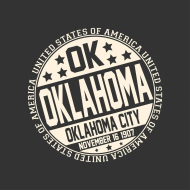 Türkçedeki Tamam, devlet adı Oklahoma, sermaye Oklahoma City ve tarihi ile siyah arka plan üzerine dekoratif damga etrafında metin Amerika Birleşik Devletleri ile 16 Kasım 1907 bir devlet haline.