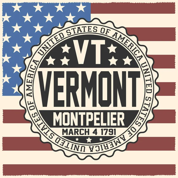 텍스트 미국된 국가의 버몬트 버몬트 몬트필리어 1791 국기와 스탬프 — 스톡 벡터